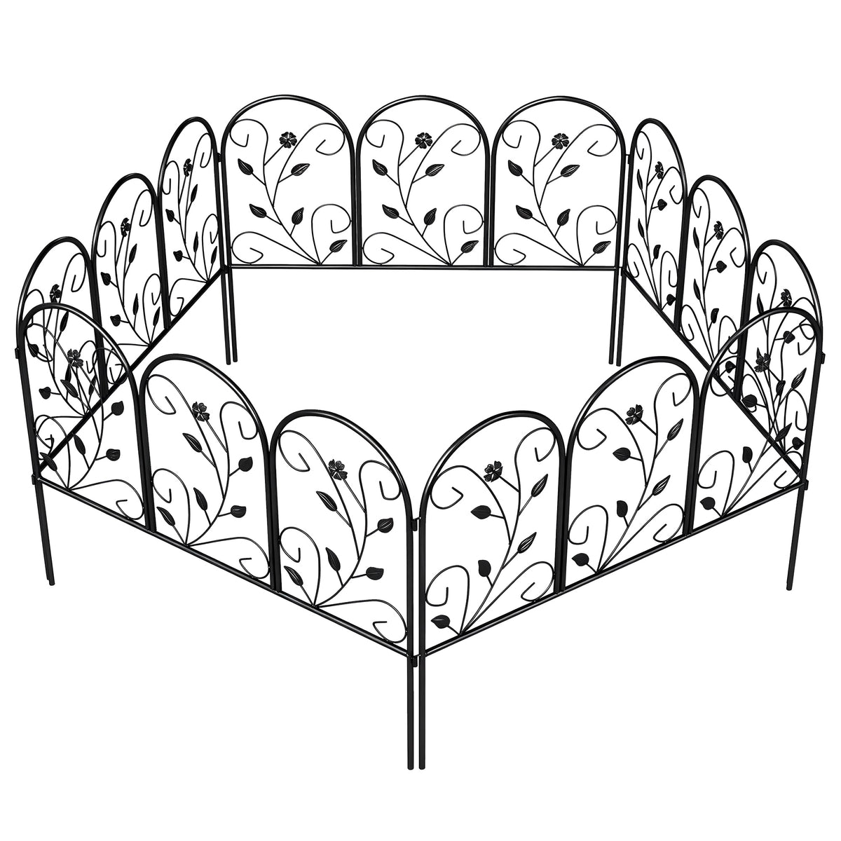 Gartenzaun Zaun aus Metall 80 x 60 cm Dekorativer Gitterzaun Set mit Fuß für Garten Blumenbeete Tierbarriere Schwarz