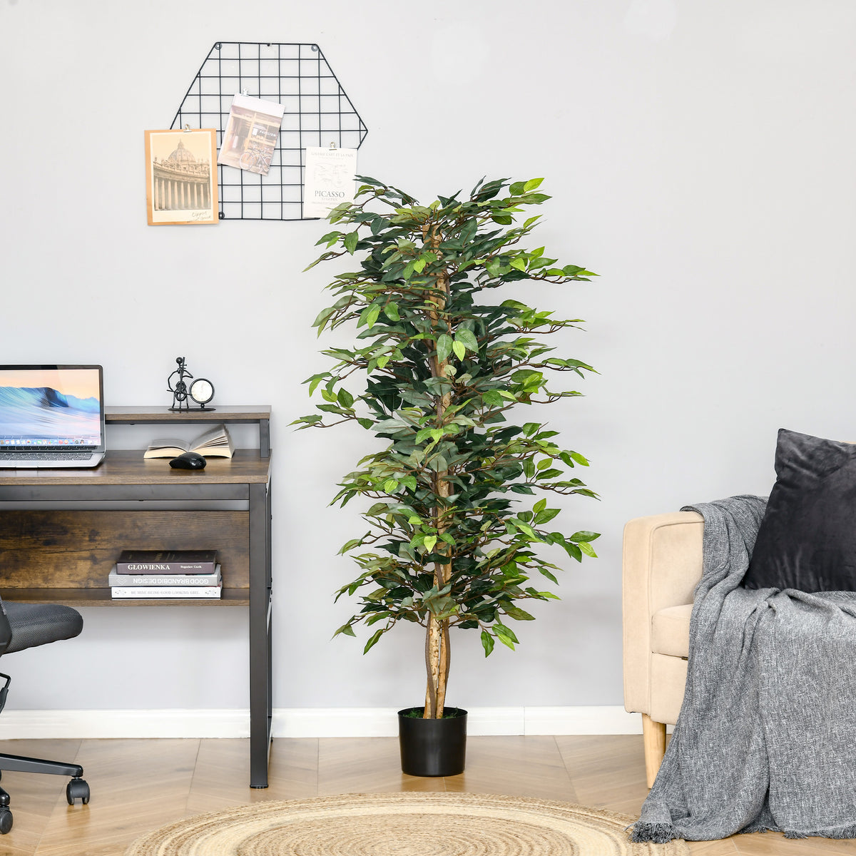 Künstlicher Ficus-baum groß 150 cm Kunstbaum, Kunstpflanze, Plastik Künstliche Pflanzen im Topf, Fake Plant wie echt für Wohnzimmer Schlafzimmer Büro Garten Moderne Dekoration Geschenk