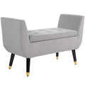 Sitzbank mit Stauraum und Armlehnen, Truhenbank, samtartiges?Polyester, Kautschukholz, Hellgrau, 107 x 42 x 65 cm
