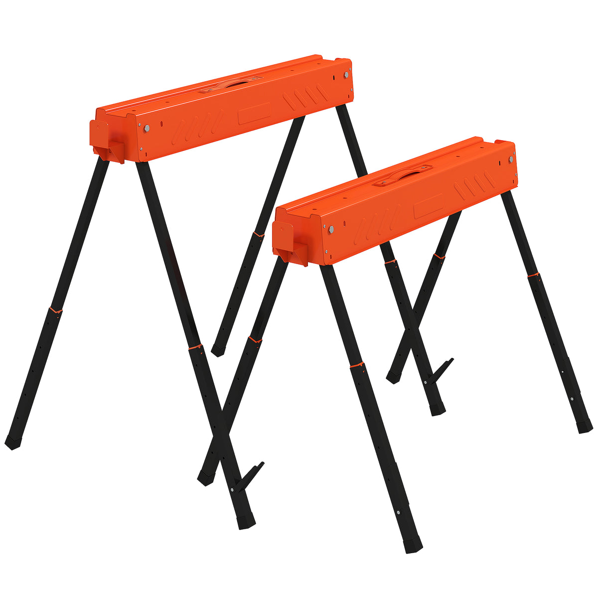 Saw Horses Twin Pack, Folding Work Bench Sawhorses with Height Adjustable Legs, 2x4 Bracket, Orange