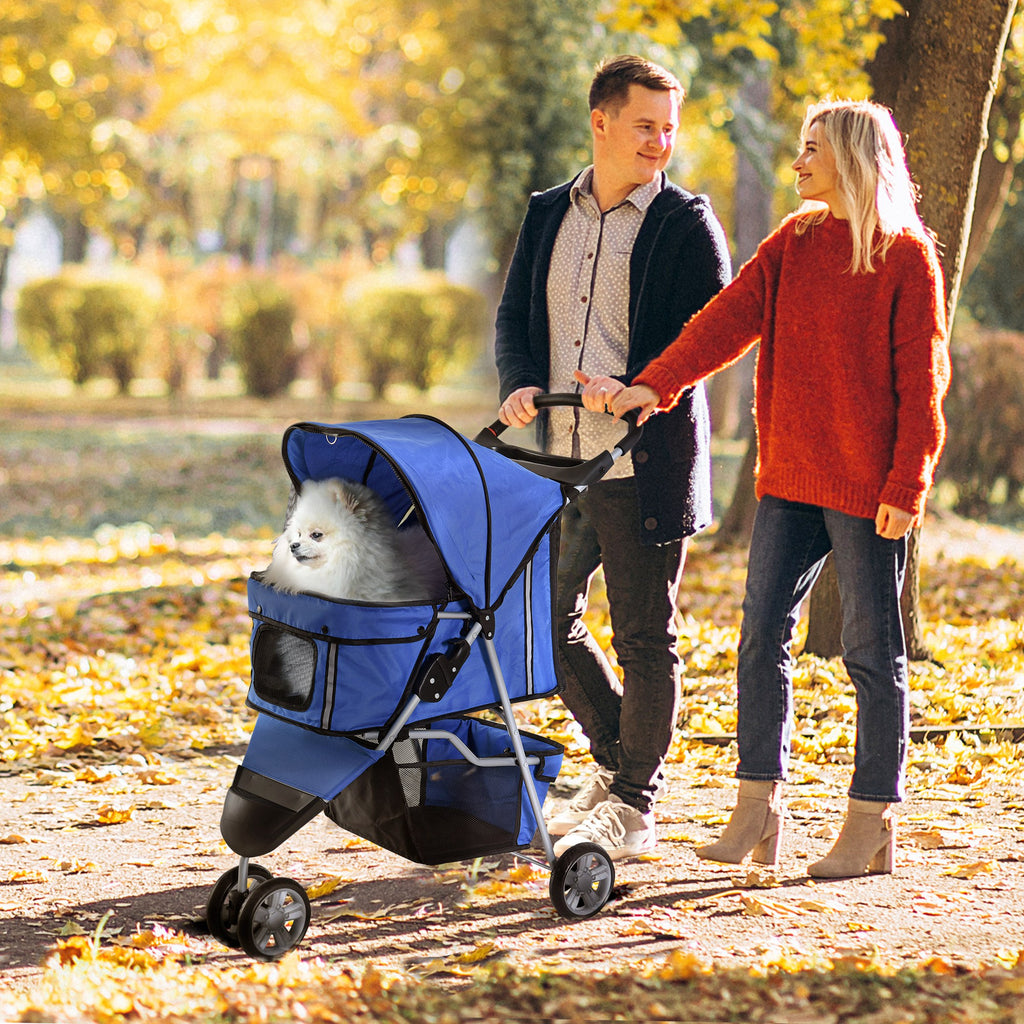 3 Wheel Pet Stroller for Small and Miniature Dogs, Blue