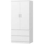 Schlafzimmer-Garderobe mit 2 Türen, 2 Schubladen, 3 Fächer, Holz, Weiß