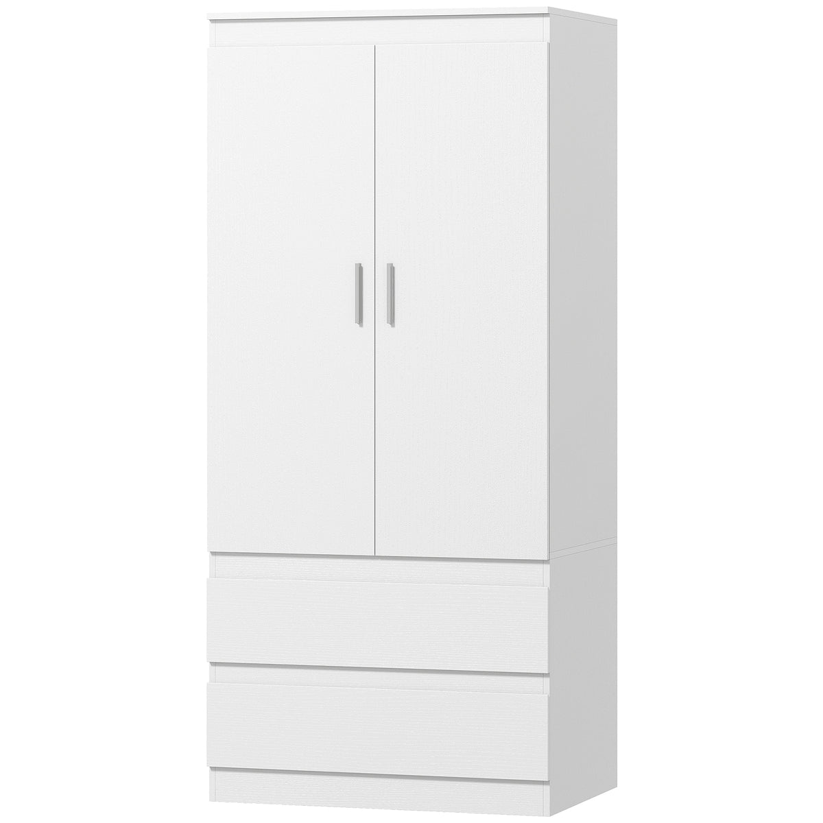 Schlafzimmer-Garderobe mit 2 Türen, 2 Schubladen, 3 Fächer, Holz, Weiß