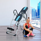Inversionsbank klappbar Schwerkrafttrainer mit Sicherheitsgurt Inversionstisch bis 136kg Stahl Silber+Schwarz+Blau