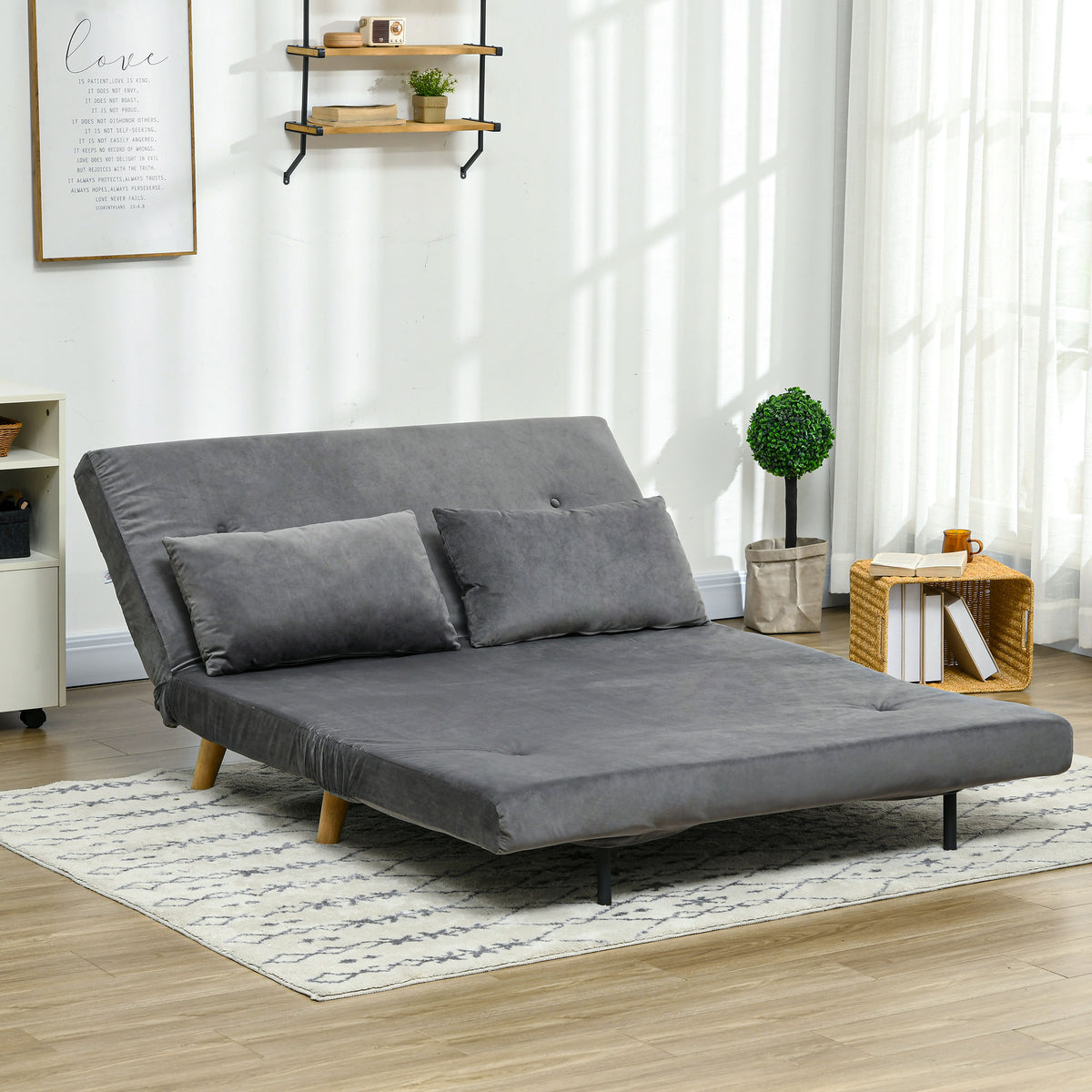 Schlafsofa Relaxsofa Sofa Couch, inkl. 2 Kissen, Samtoptik, 130 x 78 x 79 cm, Grau