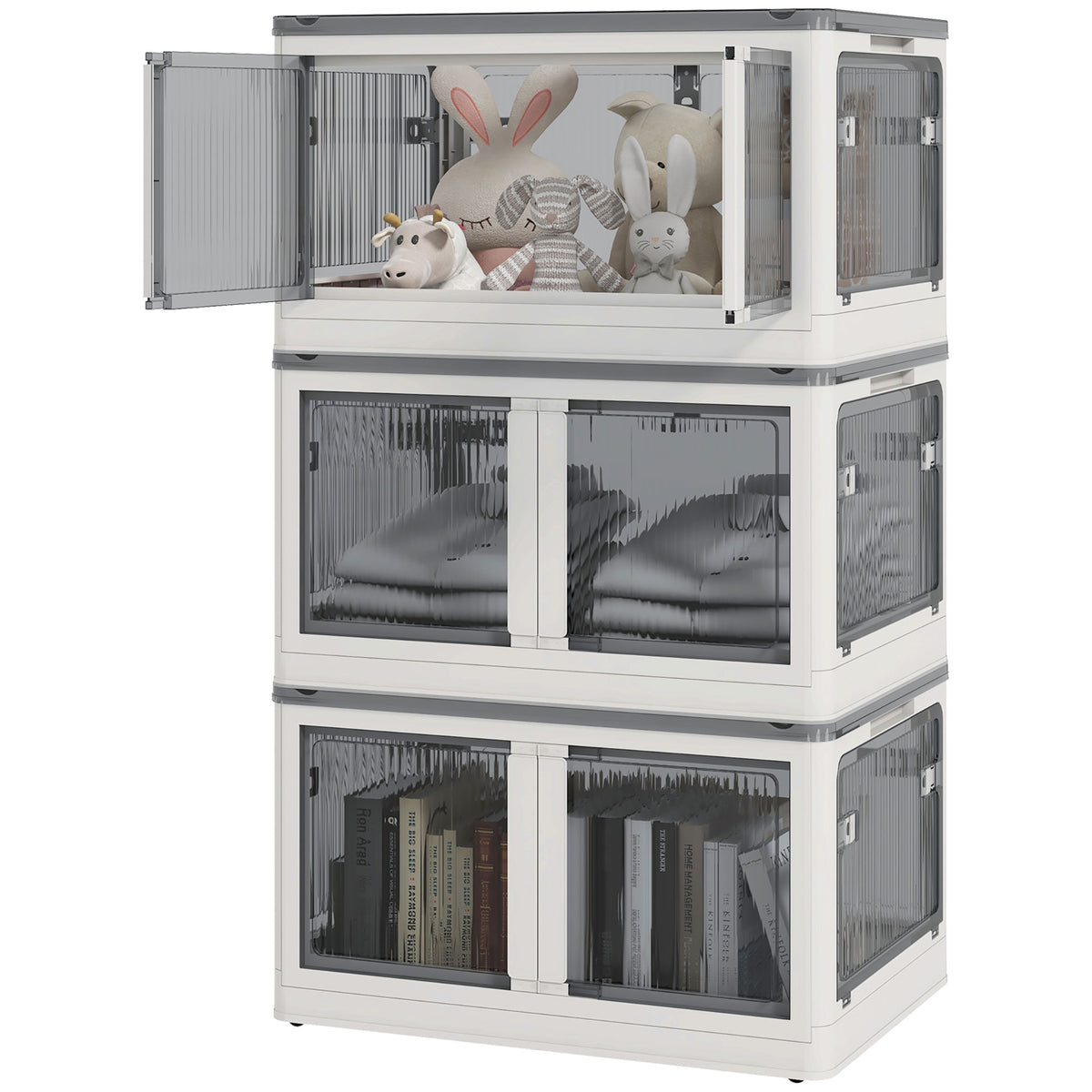 Aufbewahrungsbox, 3er-Set, klappbar, mit Rollen, 60 x 42 x 34 cm, Wei?