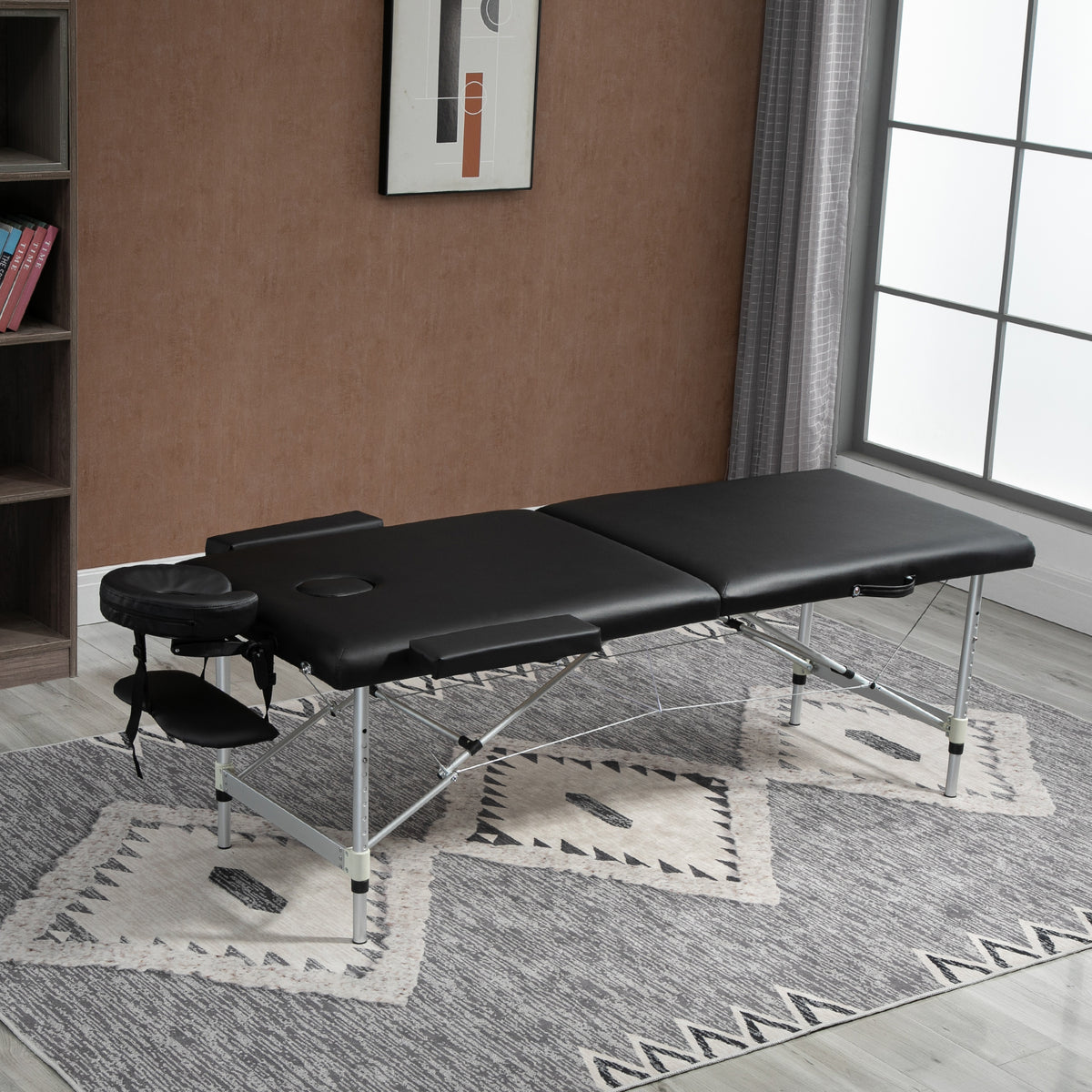 2 Section Portable Foldable Lightweight Aluminium Massage Table Couch Beauty Bed with FREE Carry Bag Black