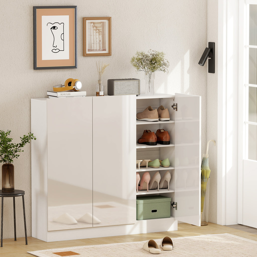 Schuhschrank mit 10 Regalen f¨¹r 25-30 Schuh-Paare, L¨¹ftungsl?cher, Soft-Close-T¨¹ren, Holz, Wei?