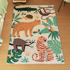 Fleece-Teppich mit Dschungel-Muster, pflegeleicht, Cremewei?+Bunt