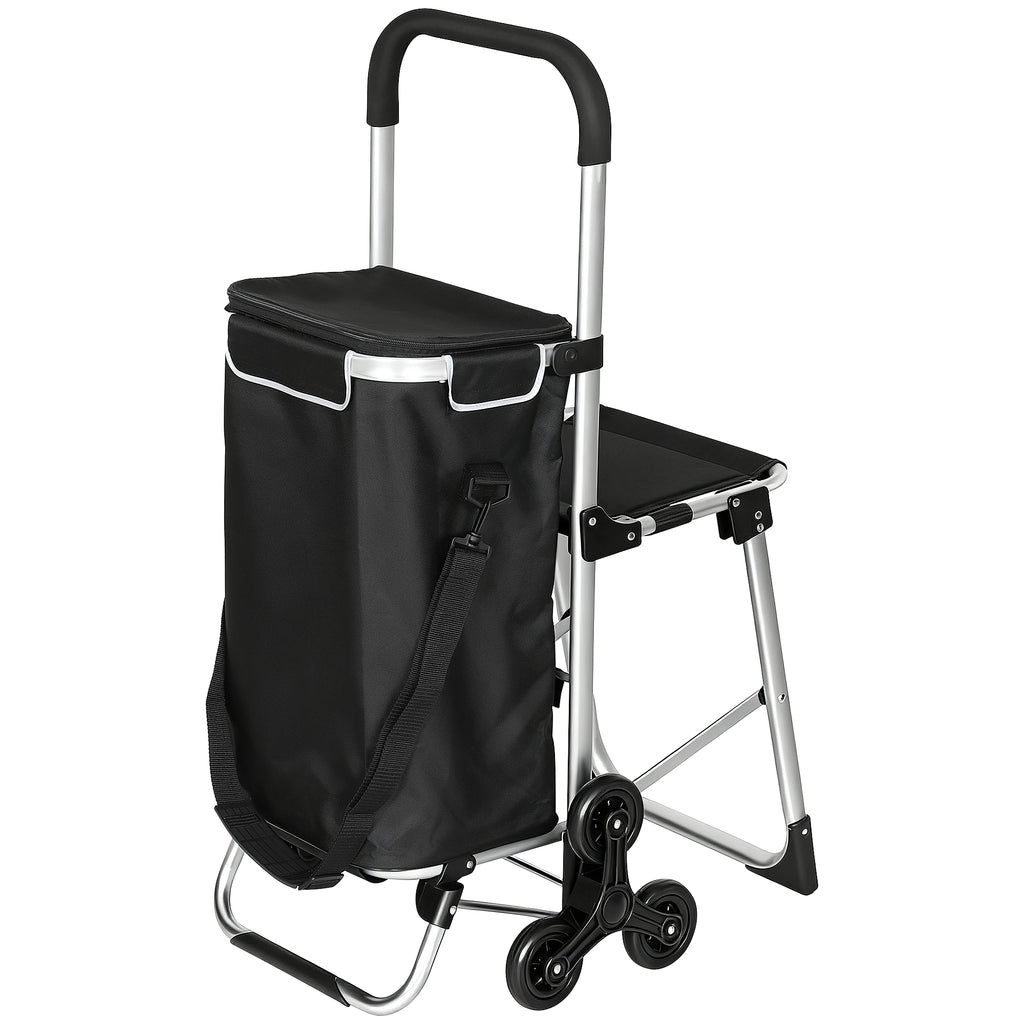 Einkaufstrolley, 40 L Oxford-Tasche, 3-Rad-Design, Aluminiumrahmen, Sitz, Grau