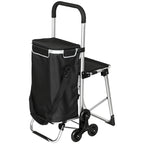 Einkaufstrolley, 40 L Oxford-Tasche, 3-Rad-Design, Aluminiumrahmen, Sitz, Grau