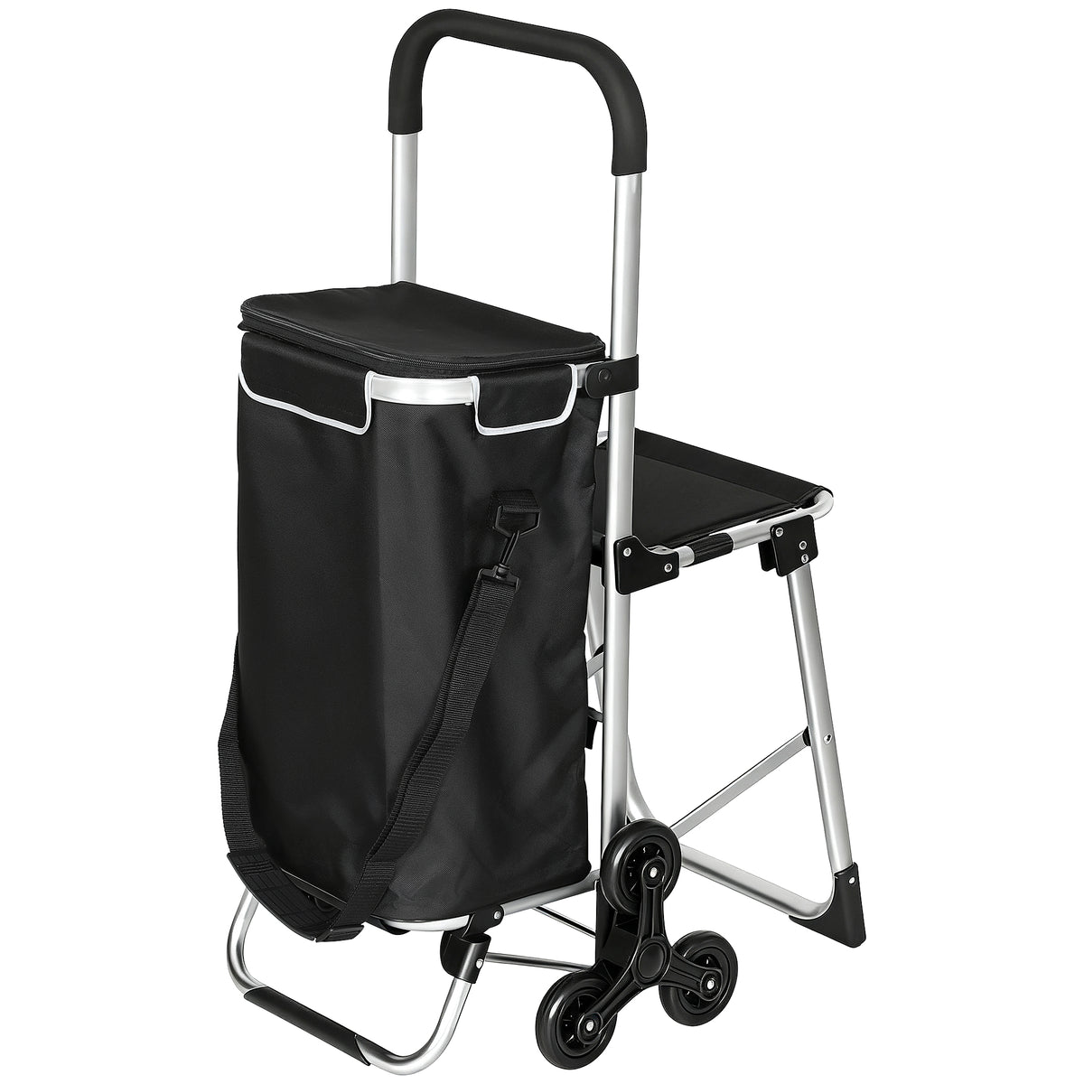 Einkaufstrolley, 40 L Oxford-Tasche, 3-Rad-Design, Aluminiumrahmen, Sitz, Grau
