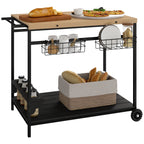 Servierwagen, K¨¹chenwagen, 2 Etagen, 4 Flaschenhalter, In/Outdoor, Natur/Schwarz