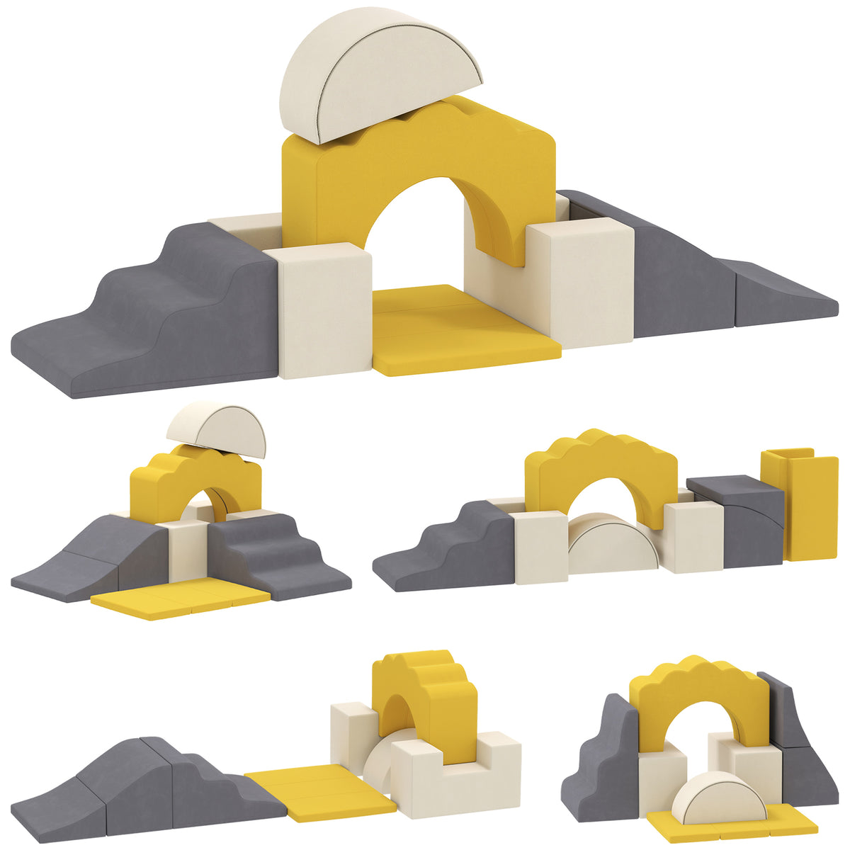 7 Piece Kids Soft Play Set with Detachable Cover, Baby Indoor Climb and Crawl Foam Toys for Toddlers, Yellow