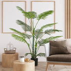 Künstliche Palme mit 16 Kunststoff-Blättern, UV-beständige Kunstpflanze mit Plastiktopf, für drinnen und draußen, Grün