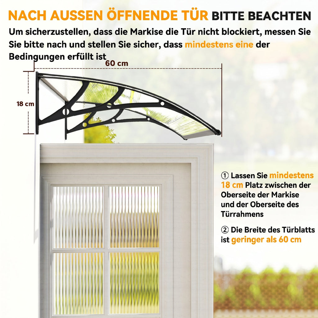Vordach für Haustür/Fenster, wetterfest, transparent, Aluminium-Verbindungstangen/Polycarbonat, 110 x 60 x 18 cm