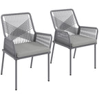 2er-Set Gartenstühle, Terrassenstühle, waschbare Kissen, Rückenlehne, Armlehnen, Stahl, Rattan, Dunkelgrau