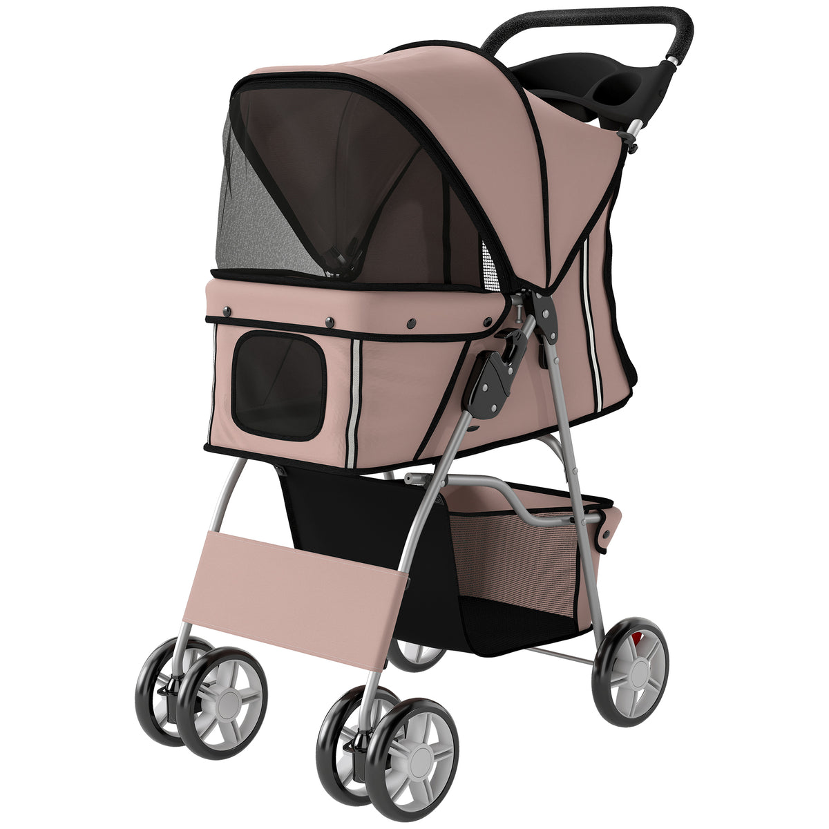 Dog Pram, Pet Stroller with Reflective Strips, Foldable Cat Stroller with 360° Swivel Wheels, Brown