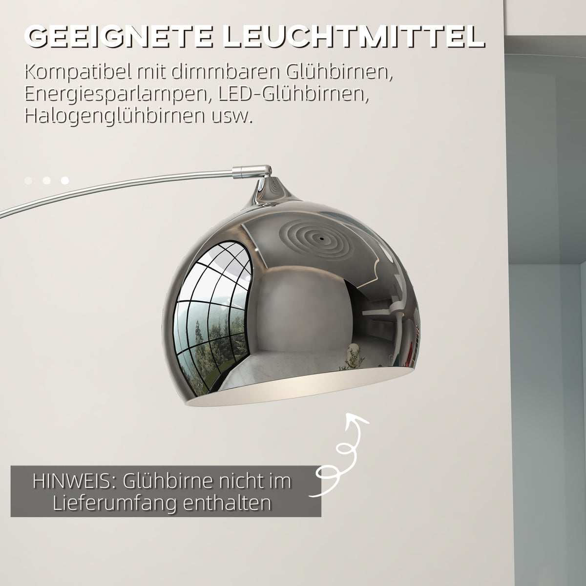 Bogenleuchte, Stehlampe, höhenverstellbar, Fußschalter, Sockel in Marmoroptik, 170-180cm, Silber/Schwarz