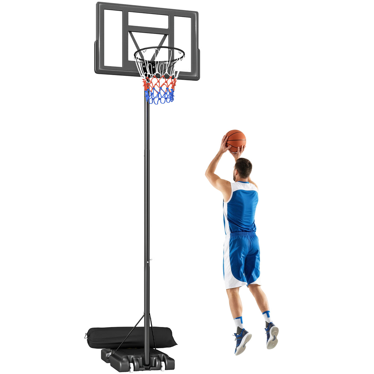 Basketballkorb Outdoor 135-305cm schnell Höhenverstellbar Basketballständer mit 110x70cm bruchsichere Rückwand 2 Rädern