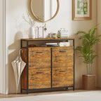 Shoe Storage Cabinet with 4 Flip Drawers and Open Shelf - Rustic Brown