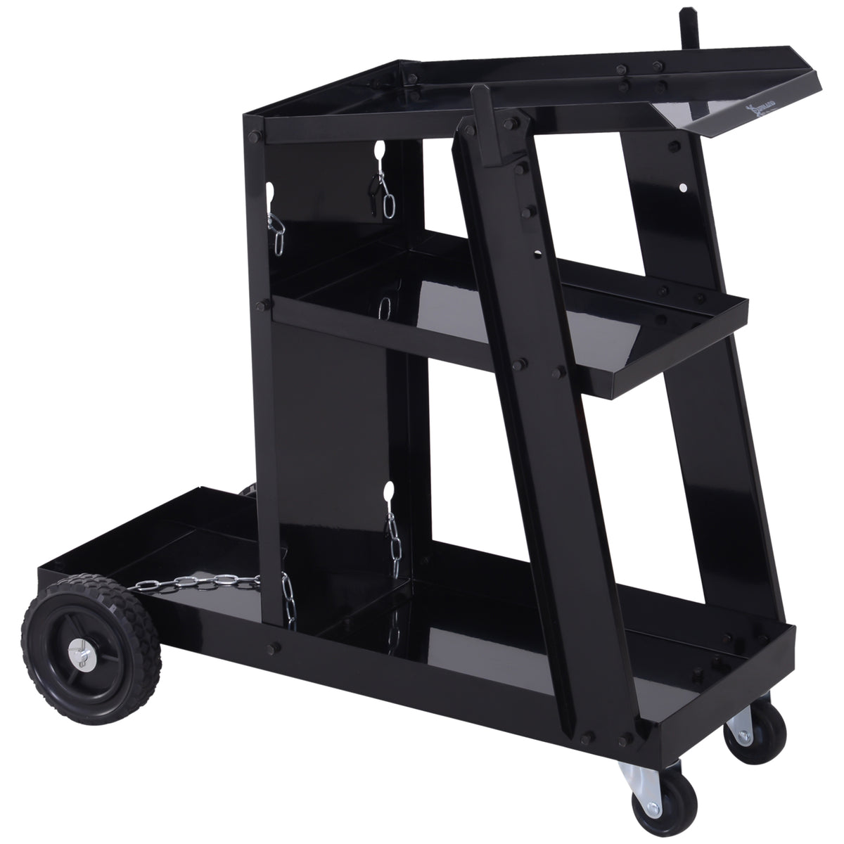 Schwei?wagen, 3 Ablagen, Sicherheitskette, 4 R?der, Stahl, 71 x 39 x 70cm, Schwarz