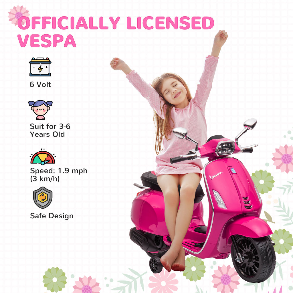 Elektro-Kindermotorrad, Vespa, 3 km/h, 3-6 Jahre, Musik, Licht & Radio, Rosa