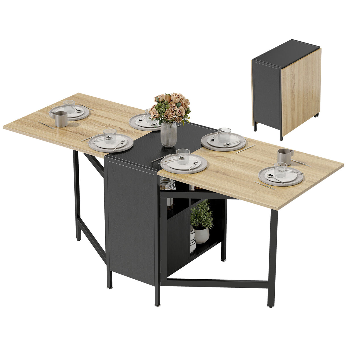 Klapptisch Esstisch Beistelltisch Eiche Metallrahmen Küche Wohnzimmer Dunkelholzfarbe+Schwarz
