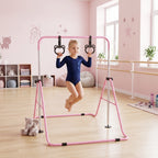 Adjustable Height, Foldable Kids Gymnastics Bar w/ Non-slip Rubber Floor Rings, for 3+ Years, Pink