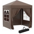 Faltpavillon, Bierzelt, 4 abnehmbare Seitenwände, 2 Fenster, Metallrahmen, 2 x 2m, Braun