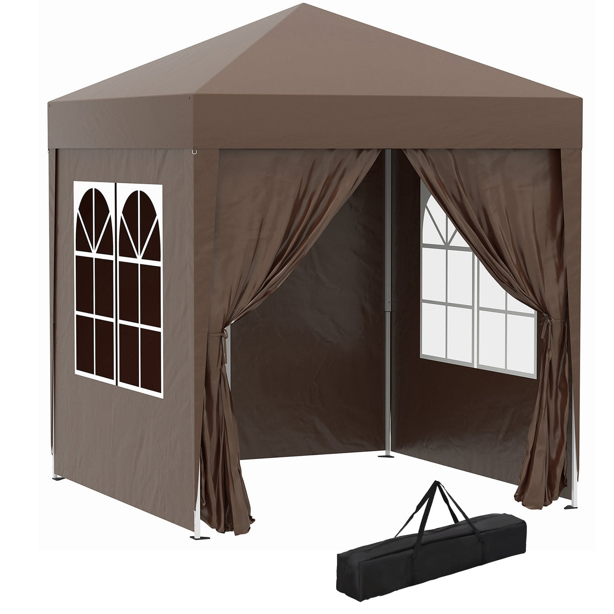 Faltpavillon, Bierzelt, 4 abnehmbare Seitenwände, 2 Fenster, Metallrahmen, 2 x 2m, Braun