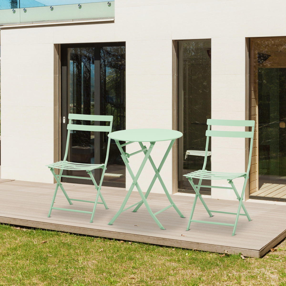  Gartenset für 2 Personen Garnitur Balkonmöbel Set Bistrotisch mit 2 Stühlen  für Hof Garten klappbar Grün