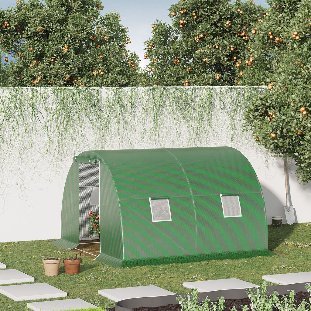  Foliengewächshaus begehbares Polytunnel 3 x 3 m Gewächshaus mit 4 Fenster Treibhaus Frostschutz Stahlrohr Dunkelgrün