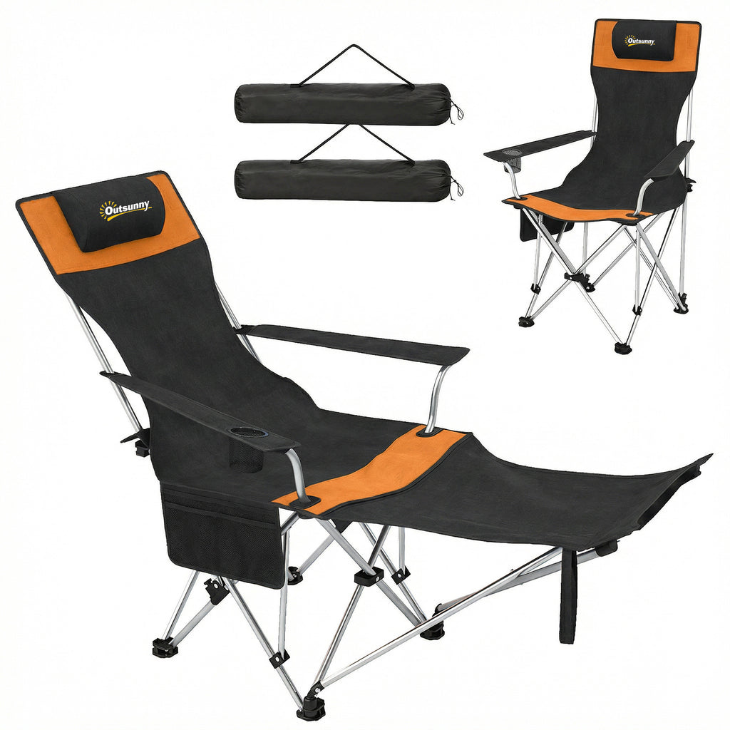 2er Set Campingstuhl faltbar Angelstuhl mit abnehmbar Fußstütze Getränkehalter belastbar 120 kg Orange