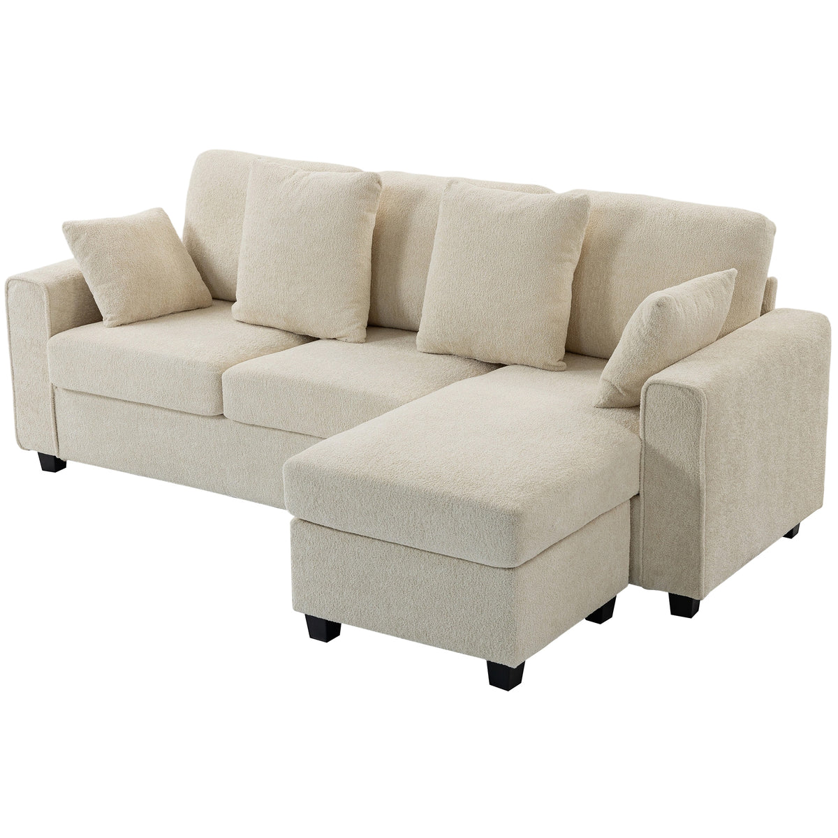 Ecksofa mit umkehrbarer Chaiselongue, 3-Sitzer Sofa mit Samtoptik, breite und tiefe Sitzfläche, Federkissen, Beige