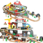 79 Piece Wooden Train Set, Kids Train Track Mine Themed with Crane, Helicopter