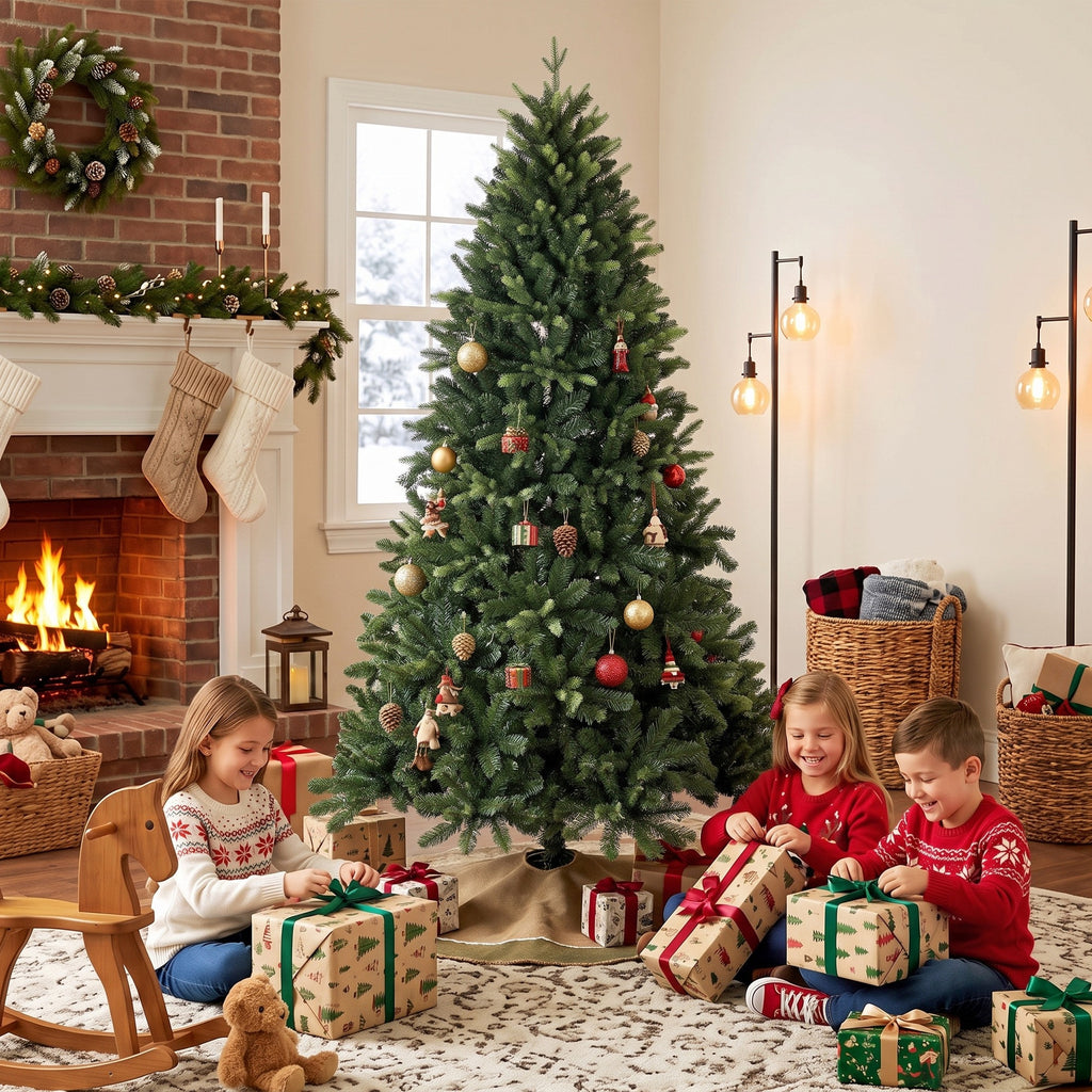 Artificial Christmas Tree, Hinged Xmas Tree with 2419 PE & PVC Branch Tips, 6ft, Green