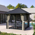 3 x 3 m Hartdach-Pavillon, Gartenpavillon mit Metalldach, Wasserfestes Gartenzelt mit Netz und Seitenwänden, Dunkelgrau