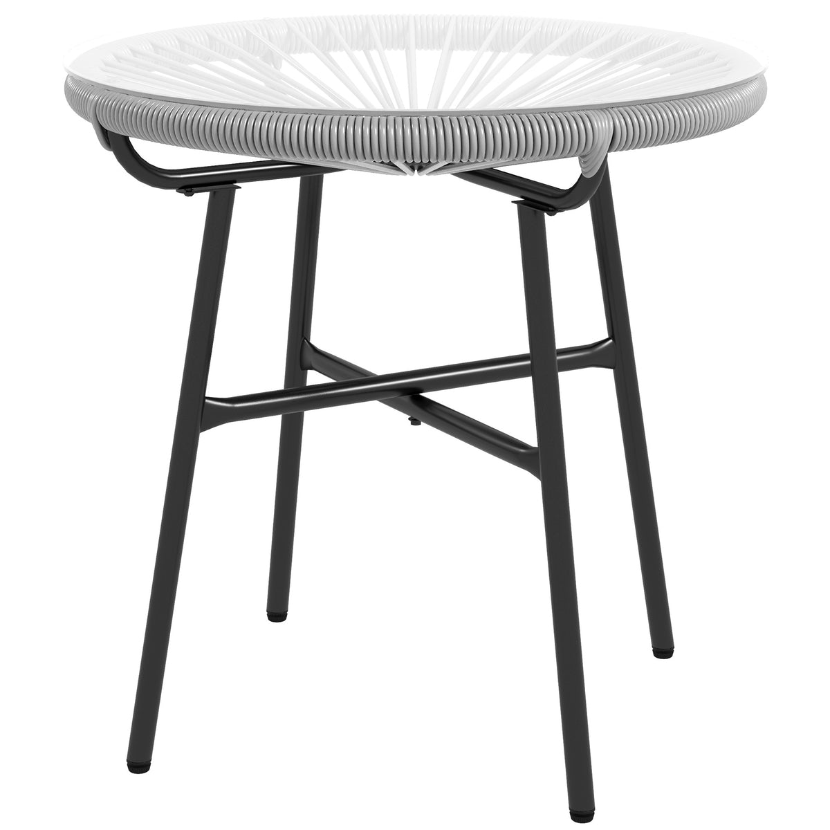 Gartentisch Boho-Stil Outdoor Beistelltisch, PE-Rattan, geh?rtetes Glas, wetterbest?ndig, 50?cm x 50?cm x 50?cm, Grau