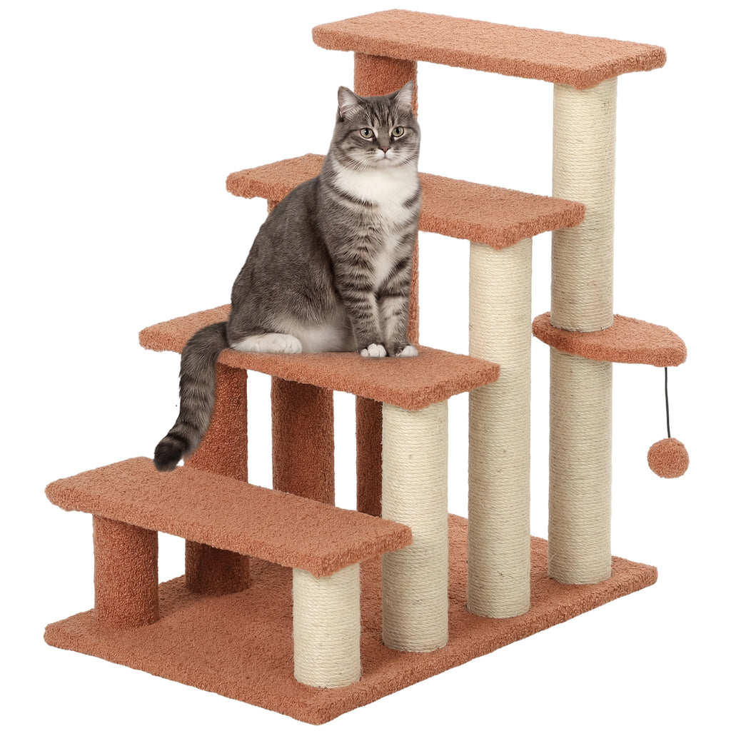 Haustiertreppe, Kratzbaum, 4-stufig, f¨¹r Tiere bis 5 kg, 60x40x64cm, Braun