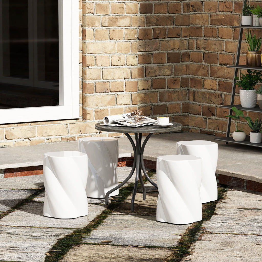 Sitzhocker aus Keramik in Spiralform 120kg belastbar Ø33 x 45 cm Wetterfest Garten Hocker mit Deckel Weiß