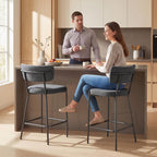 Barhocker im 2er-Set, Polster-Barstühle mit geschwungener Rückenlehne, für Kücheninsel, Frühstücksbereich, Grau