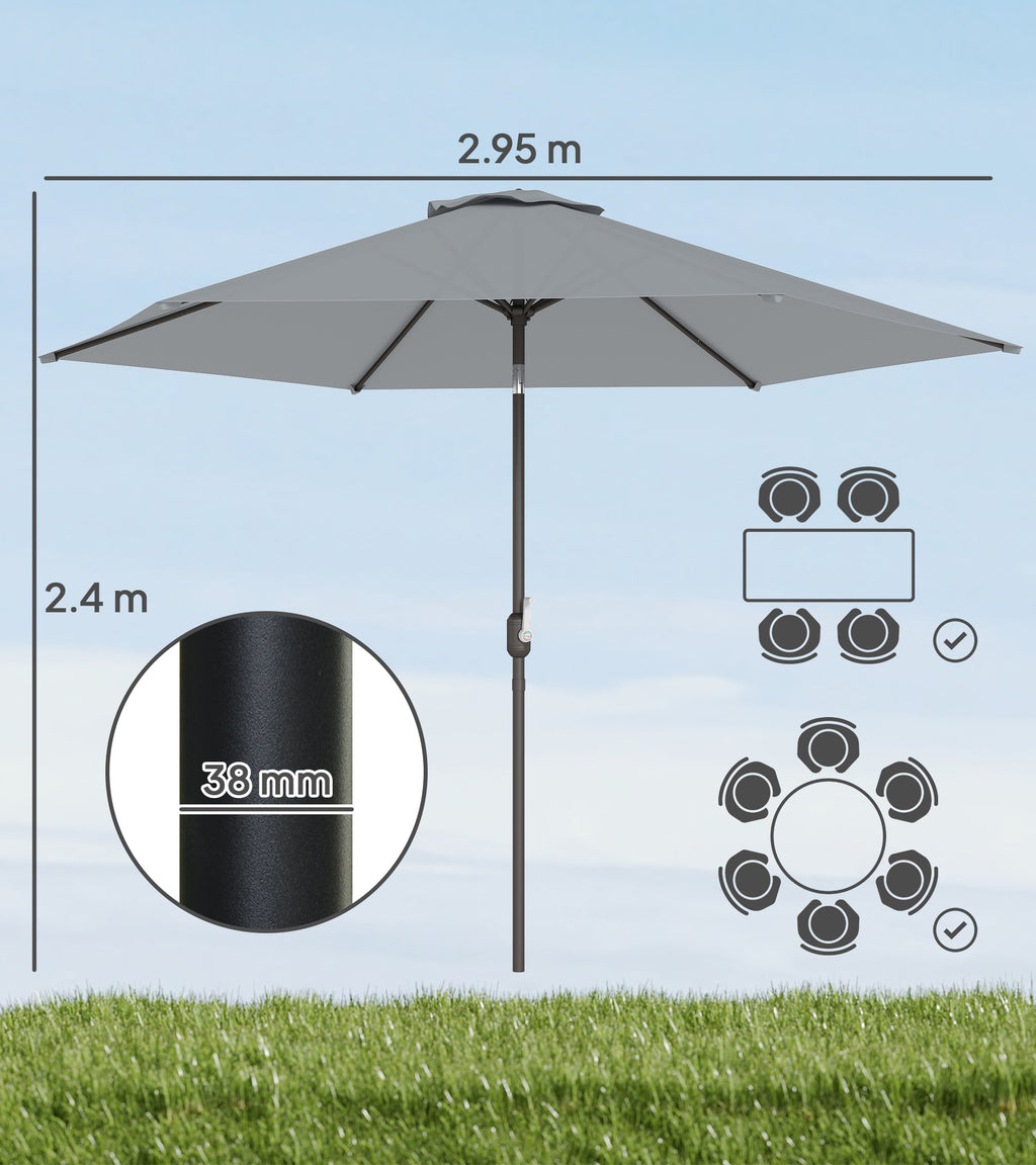 3 m Sonnenschirm mit Schutzhülle, Outdoor-Marktschirm mit Neigefunktion und Kurbel, Windöffnung, Grau