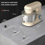Küchenmaschine Knetmaschine mit 4,5L Edelstahlschüssel 1300W Teigmaschine mit 6+P Geschwindigkeit Beige