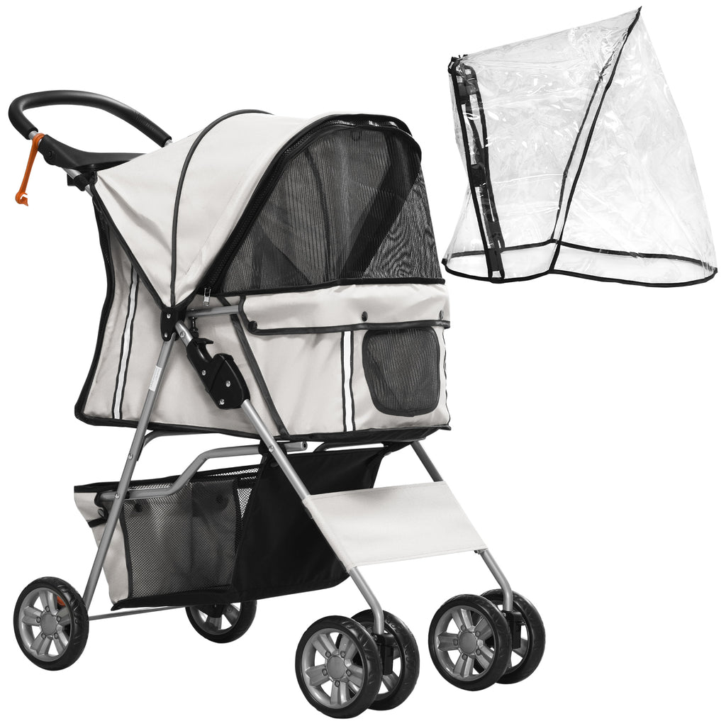  Haustierbuggy, faltbar, mit 1 Korb, 2 Becherhalter, 75 cm x 45 cm x 97 cm, Grau