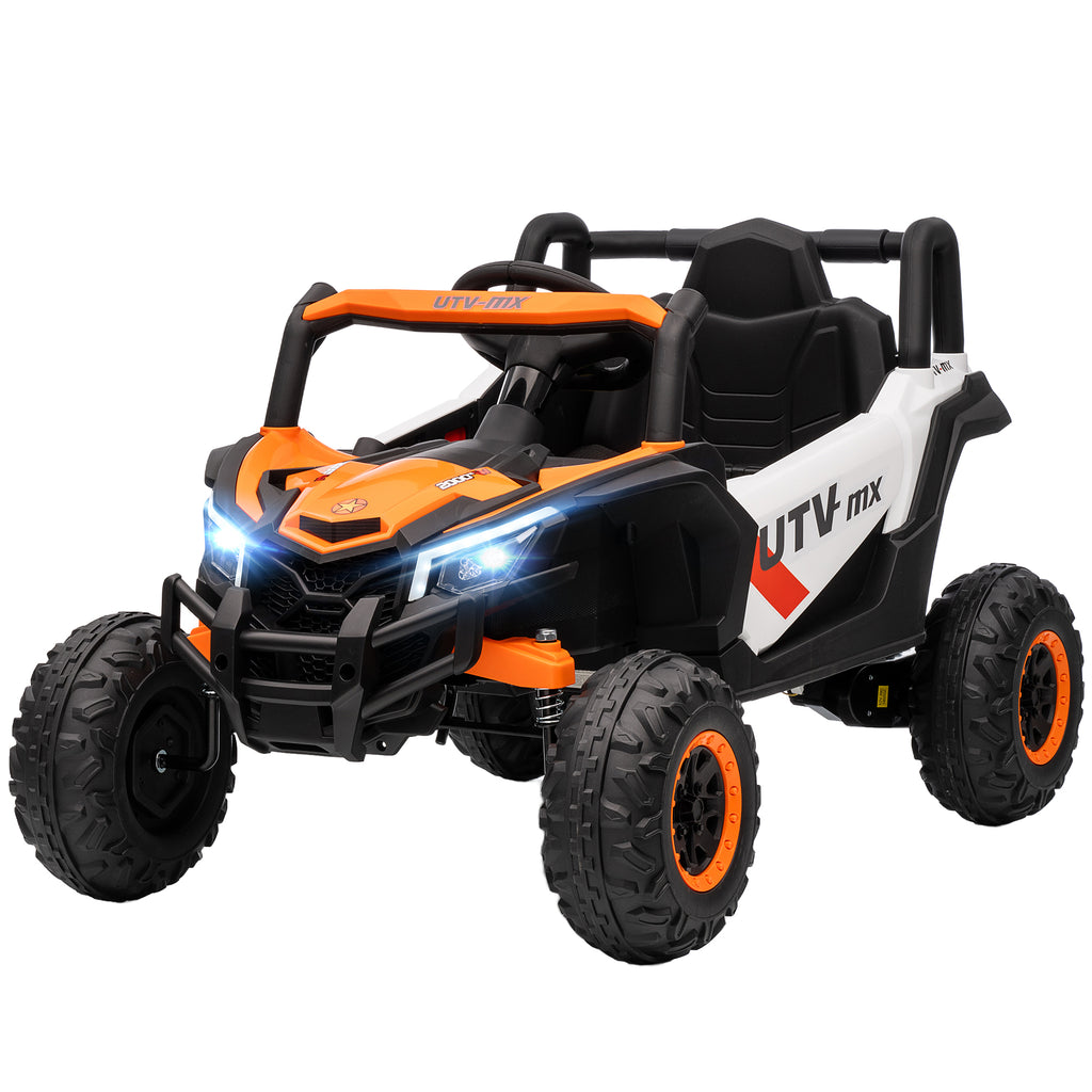 12V Elektroauto f¨¹r Kinder, Fernbedienungsfunktion, Gurt, Hupe, LED-Lichter, USB-Port, f¨¹r 3-5 Jahre, Orange