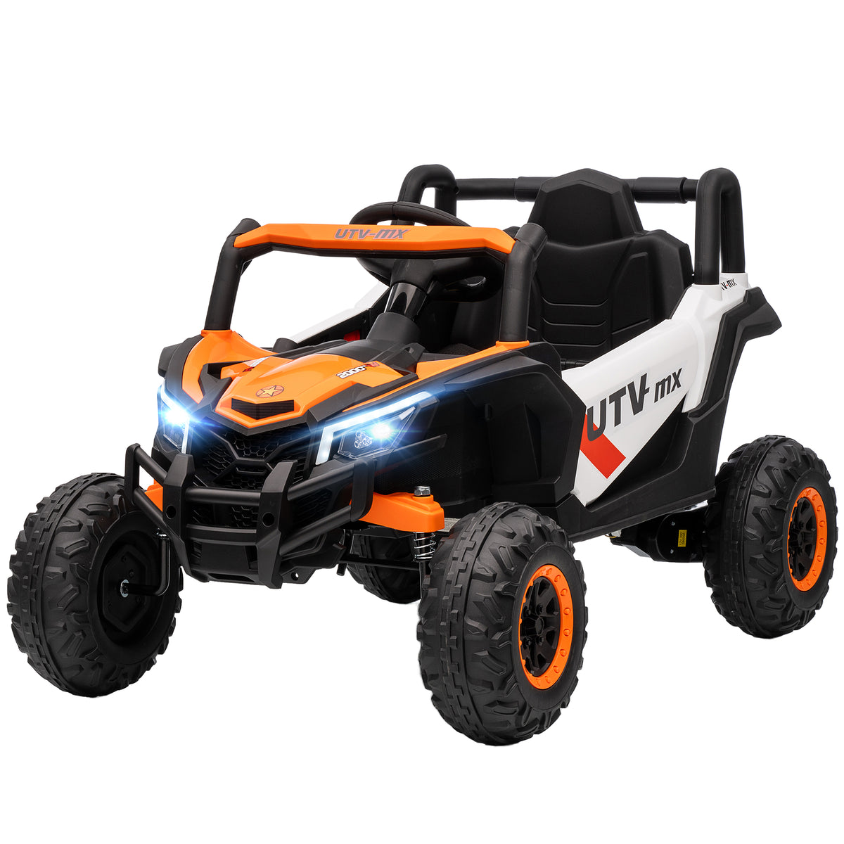 12V Elektroauto f¨¹r Kinder, Fernbedienungsfunktion, Gurt, Hupe, LED-Lichter, USB-Port, f¨¹r 3-5 Jahre, Orange