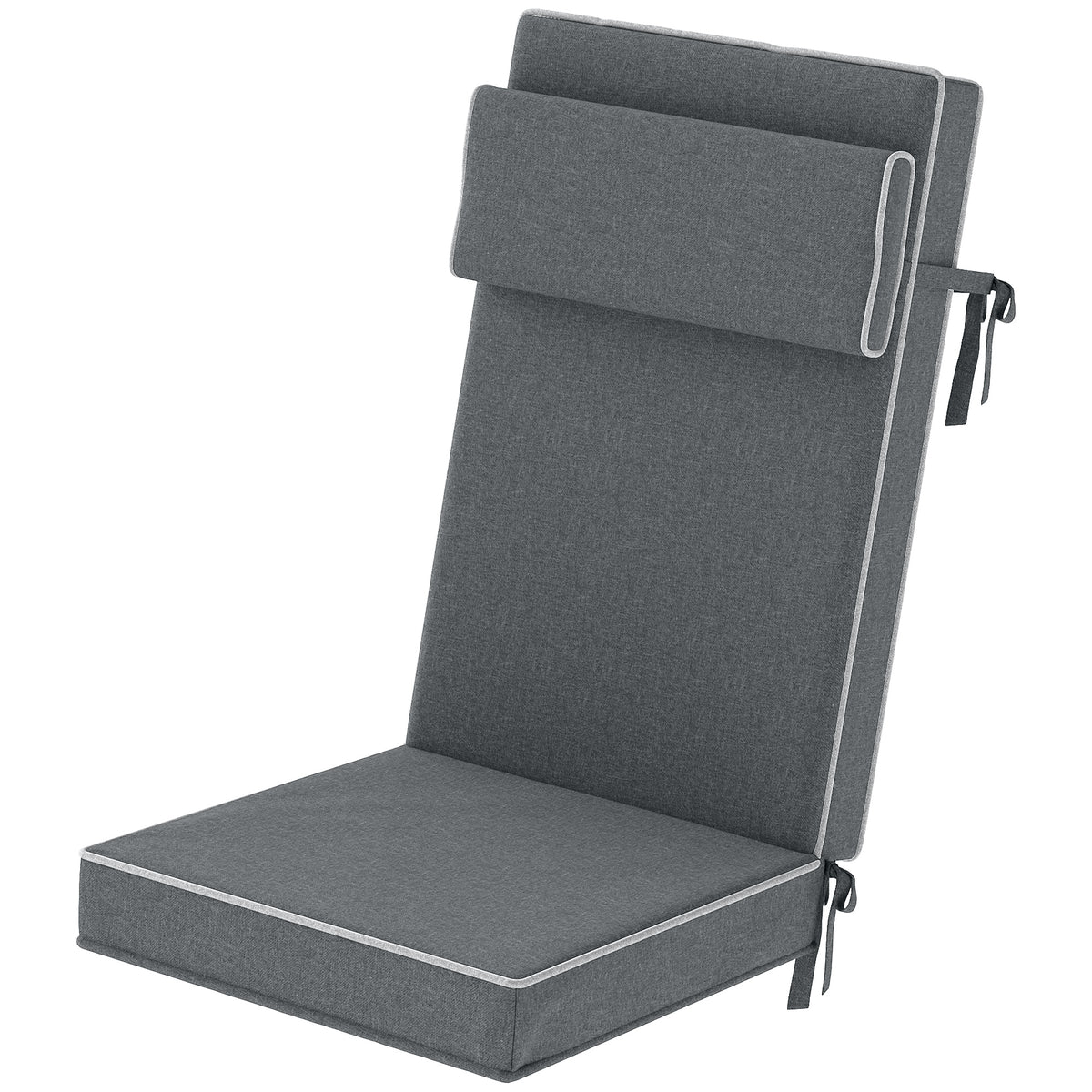 Sitzkissen 120 x 47 x 9,5 cm wasserabweisend Stuhlkissen mit B?ndern, Kopfst¨¹tze, UPF50+ Dunkelgrau