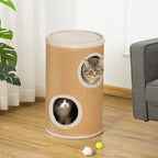 Katzenbaum mit viel Platz, Plüschbezug, Sisal-Oberfläche, Φ35 x 60H cm, Braun-Beige, 10 kg