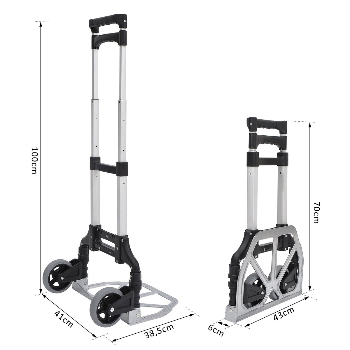 Aluminium Folding Hand Truck Trolley, Heavy Duty Foldable Sack Cart with Adjustable Telescoping Handle, 70KG Load Capacity